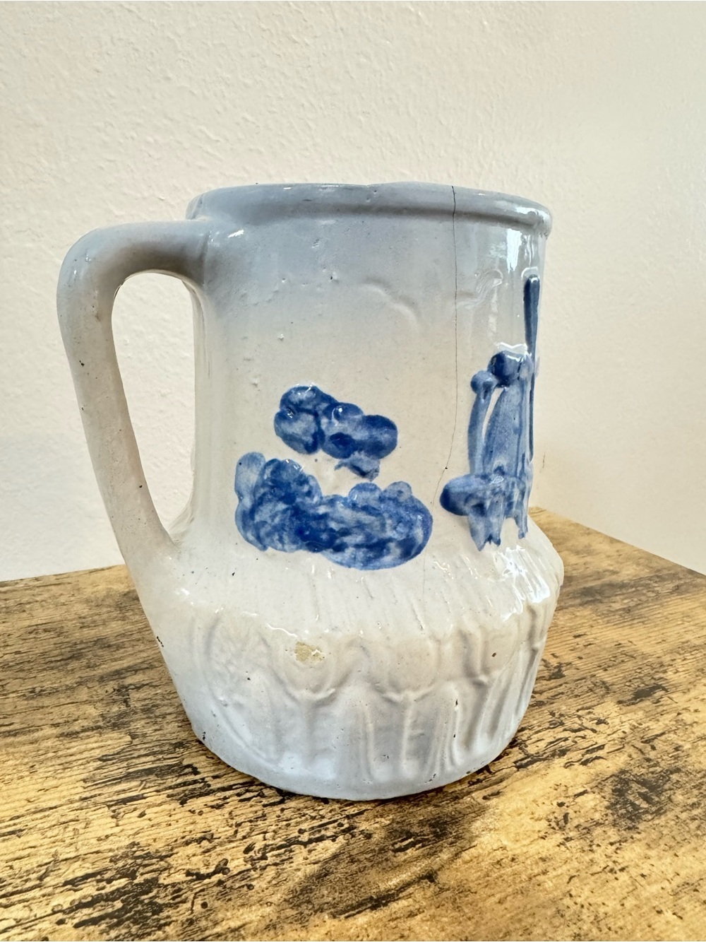 Blue & White Stoneware Pitcher Windmill Dutch Farmhouse Decor - Picture 7 of 12